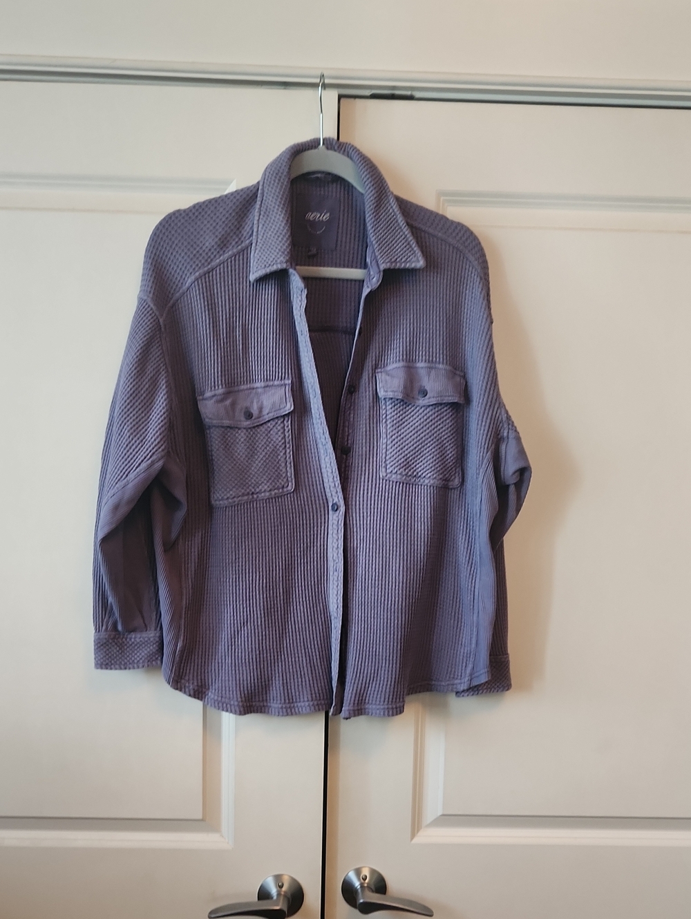 aerie Lavender Button-Front Waffle Knit Shirt
